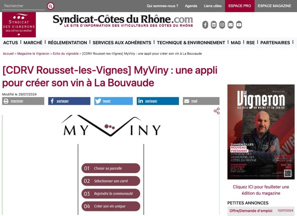 Article à propos de MyViny sur Syndicat des vignerons des Côtes du Rhône